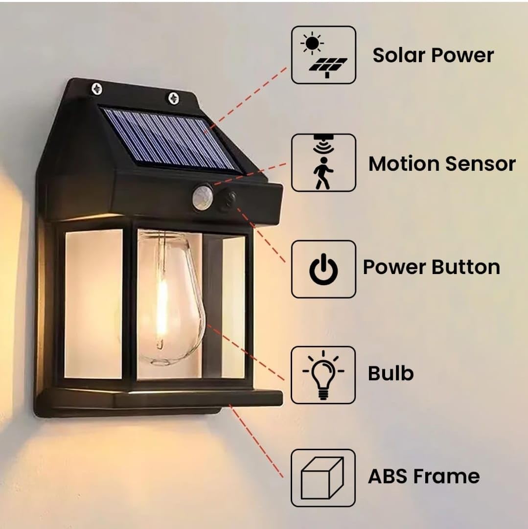 Solar Wall Lights Outdoor, Wireless Dusk to Dawn Porch Lights Fixture, Solar Wall Lantern with 3 Modes & Motion Sensor
