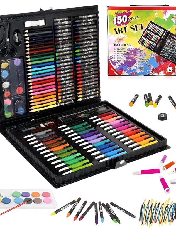 150 Pieces Art Set for Kids with Case, Art and Craft Supplies Kit for Drawing and Painting, Color Set with Markers, Water Colors, Brush, Color Pencils, Crayons