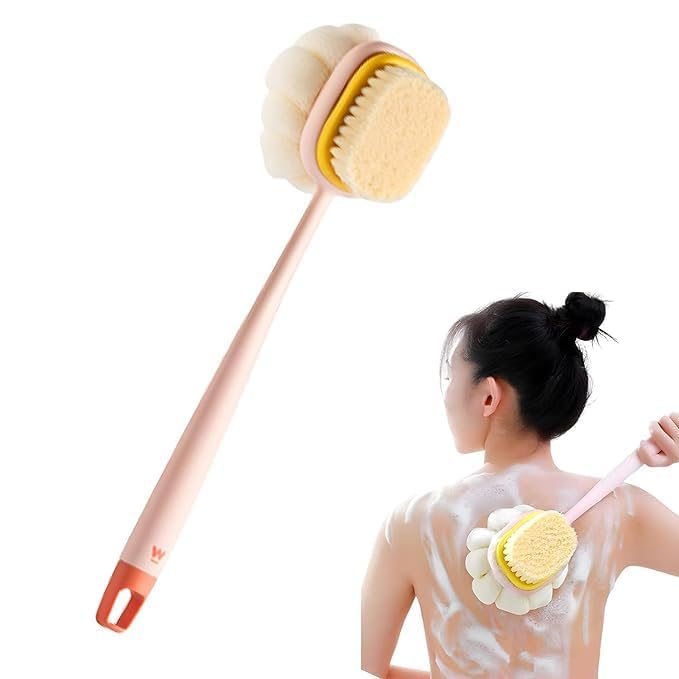 Body Back Scrubber Brush With Bristles and Loofah Shower Brush