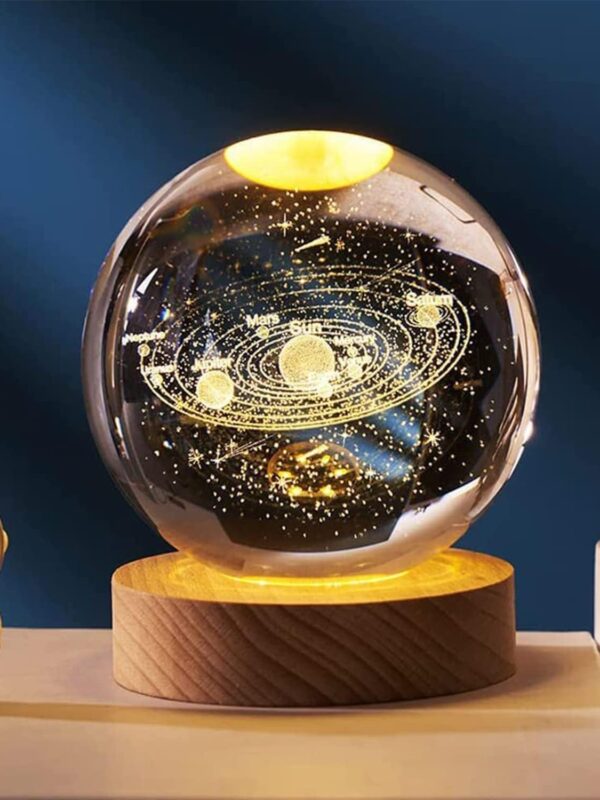 Universe Crystal Ball Night Light,2.4 Inch Glass Ball Night LED Lamp with Wooden Base, Decorations Gifts
