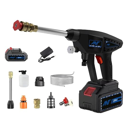 Smart Jet 10 Cordless Pressure Washer, 50Bar 24V 2400mAH Dual Rechargeable Battery Powered Pressure Washer with 2 Adjustable Nozzle Suitable for Washing Cars/Fences/Siding- Black