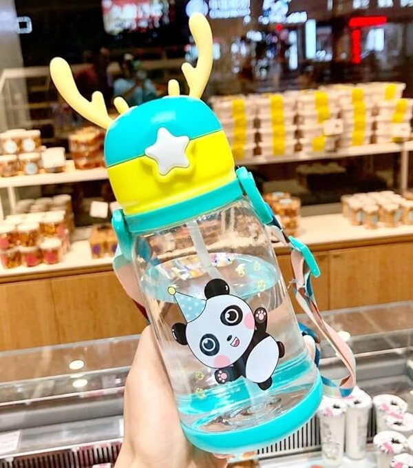 Cartoon Design Water Bottle with Straw & Strap BPA Free Non-Toxic, Anti-Leak Water Bottle for Kids, School, Home (700ML)| Plastic
