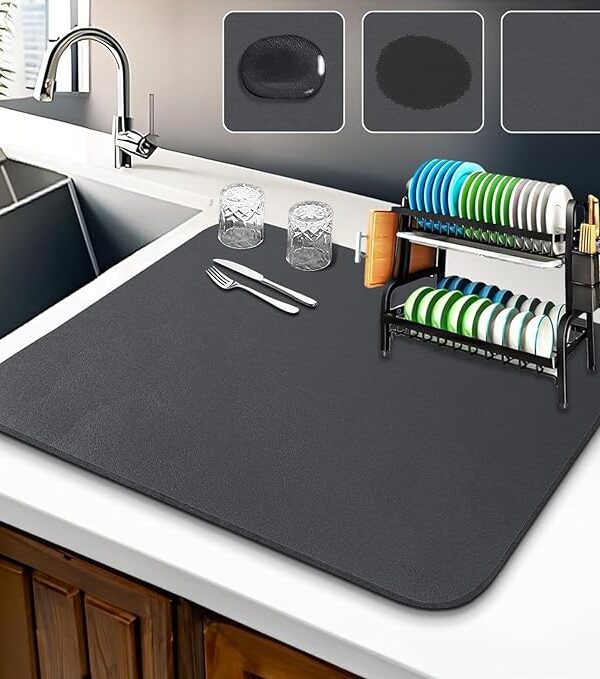 Dish Drying mat Kitchen home hotel coffee splashes Water resistant Absorbent Mats Utensils Large Dry dishwasher wet utensils promoting clean and hygienic restaurant counter tops bathroom (30X40)