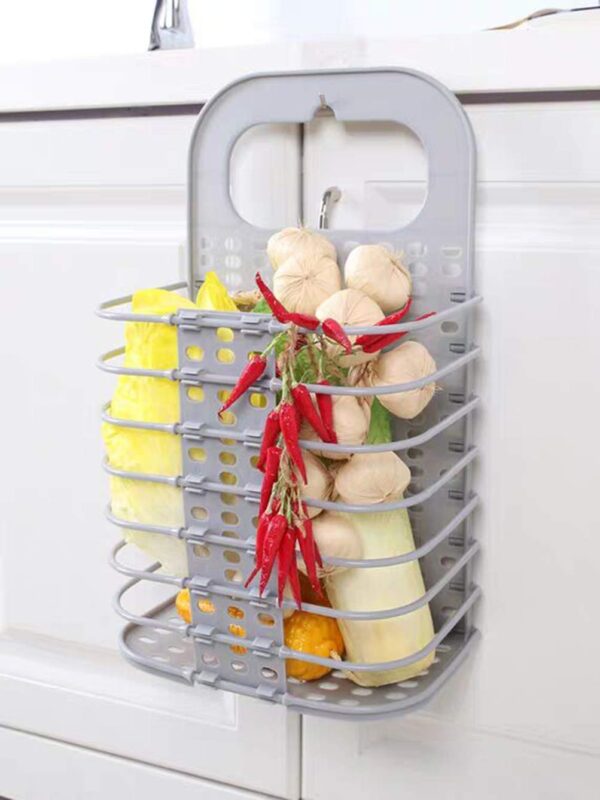 Wall Mounted Bathroom Hanging Mesh Laundry Basket Toiletry Organization Washing Bin Home Portable Magic Sticker Plastic Laundry Hamper Bag for Bathroom Dirty Clothes