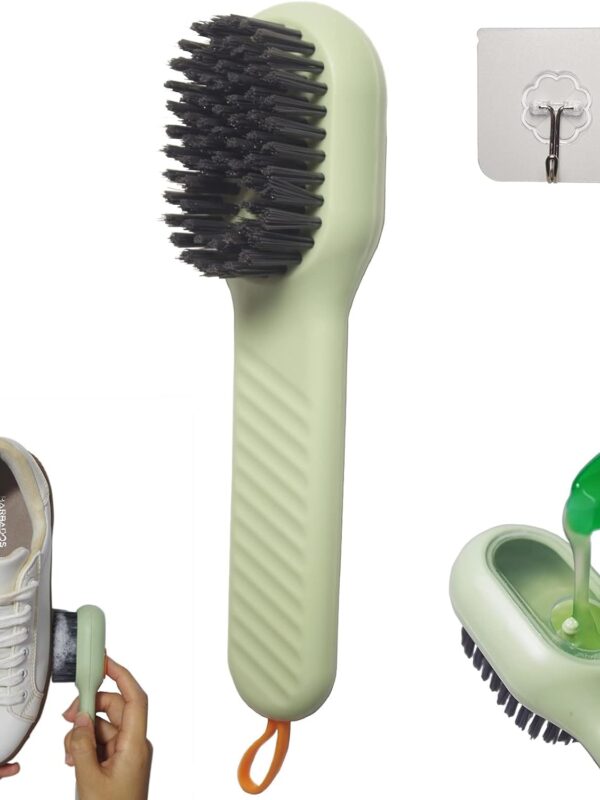 Multifunctional Liquid Shoe Brush with Liquid Box, Adding Liquid Filled Brush with Soap Dispenser Press Type, Long Handle Shoe Cleaner Brush Cleaning with New Liquid Cartridge Pack of 1, Plastic
