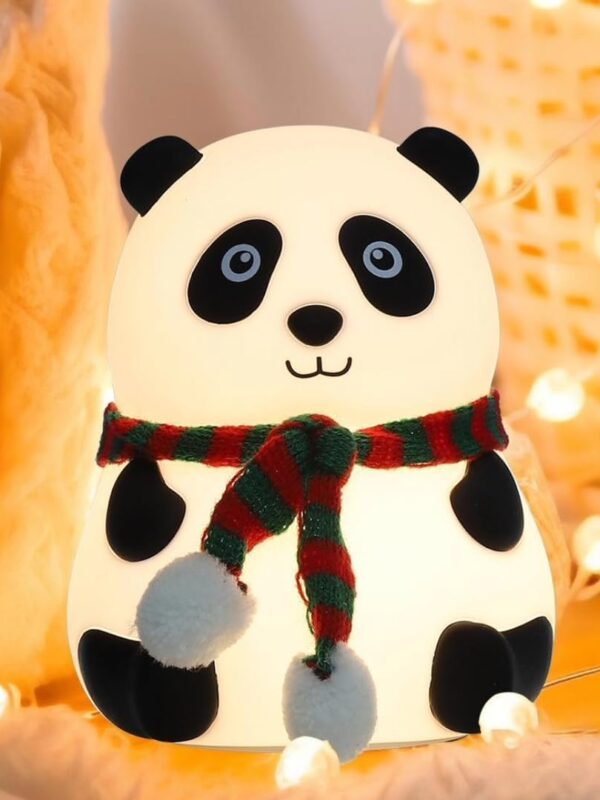 Panda Night Light, Night Lamp for Kids, Cute Gift Items for Women, Birthday Gift for Kids, BPA-Free Silicone Lamp, Rechargeable, Open Eye (Multicolor)