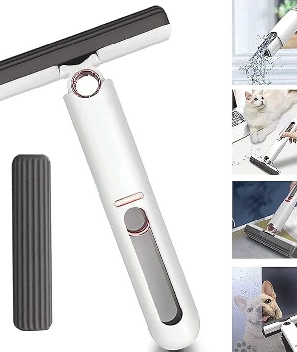 Mini Mop for Kitchen Portable Mini Mop Self Squeeze Strong Absorbent Magic Wiper for Kitchen Small Sponge Wet & Dry(1 Sponge Head + 1 Squeeze Handle + 1 Gap Brush + 1 Adhesive Hook)