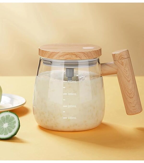 Self Stirring Coffee Mug, 400ml Auto Stirring Cup, Glass Electric Self Mixing Cup with Lid & Handle, Transparent