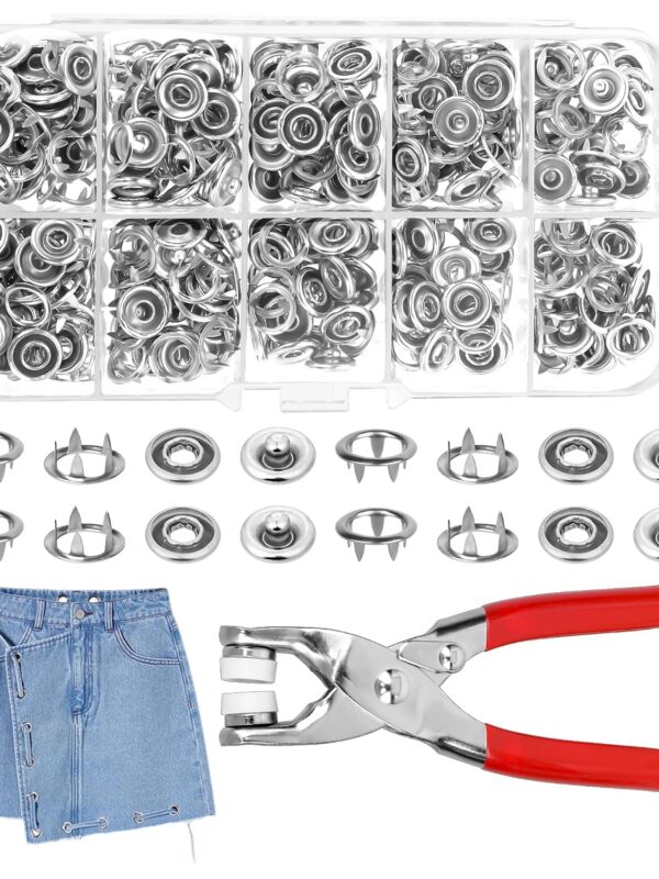 Snaps Fasteners Kit Silver - Grommet Setting Tool Silver - Metal Snaps Buttons - Fastener Pliers Press Tool Kit 100 PC