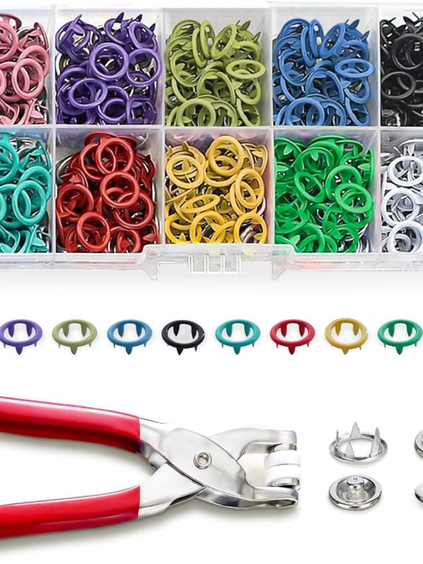 Snaps Fasteners Kit Colour Full - Grommet Setting Tool Mix Colour - Metal Snaps Buttons - Fastener Pliers Press Tool Kit 100 Pc