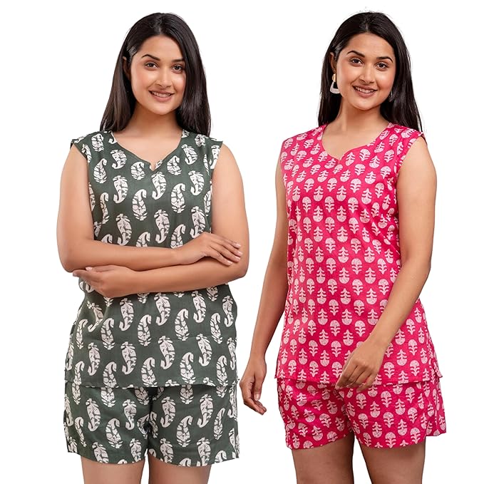Jaipuri Printed Women's Cotton Night Suit Set,(Combo Pack)