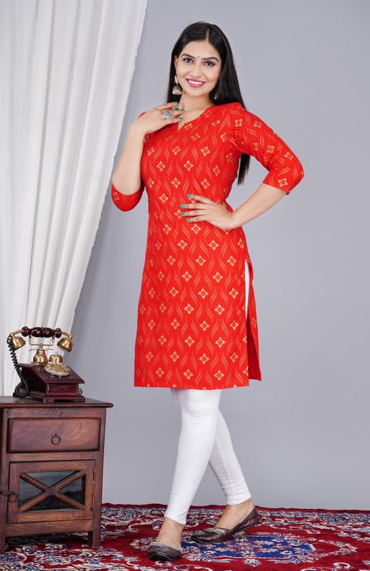 Jaipuri Printed Red-01 Stylish Rayon Women’s Kurti – 3/4 Sleeve