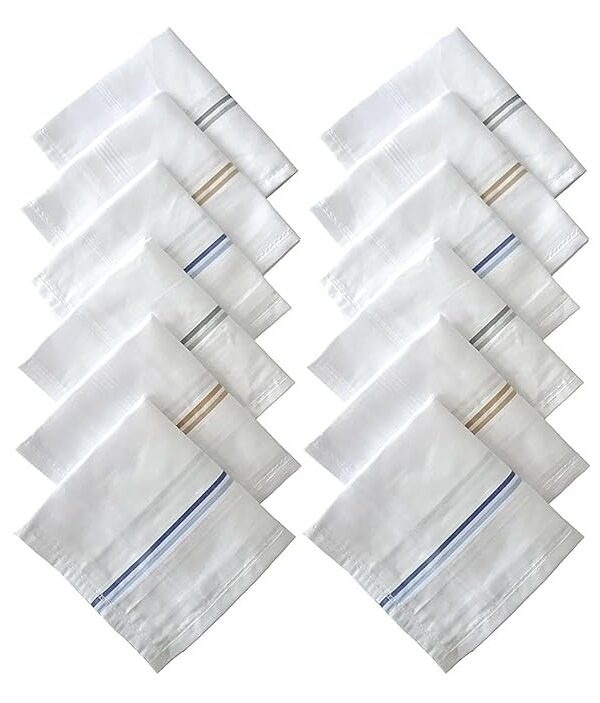 KingSize Cotton Handkerchiefs for Men – White Stripes (12 Pcs)