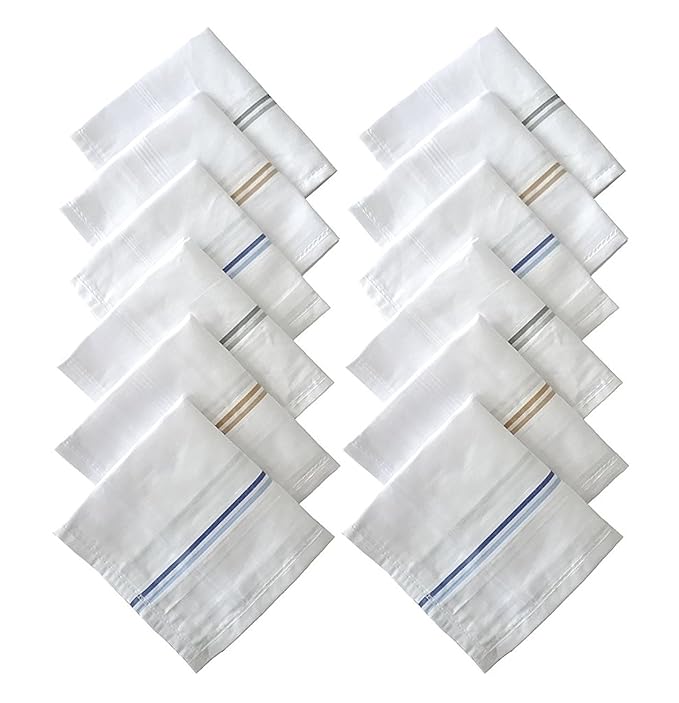 KingSize Cotton Handkerchiefs for Men – White Stripes (12 Pcs)